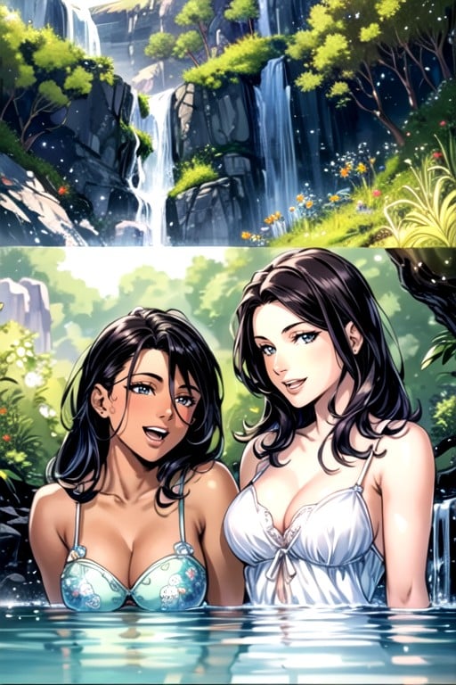 Pele Marrom Escura, Comic, Cachoeira Pornografia de IA