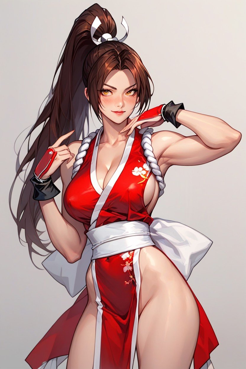 Mai Shiranui From The King Of Fighters, Blushing Expression, Breast Cup Size E AI Porn