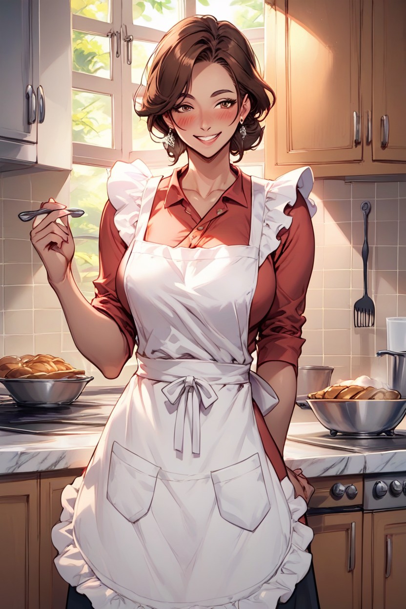 In Kitchen, Brown Eyes, Short Hair ИИ порно