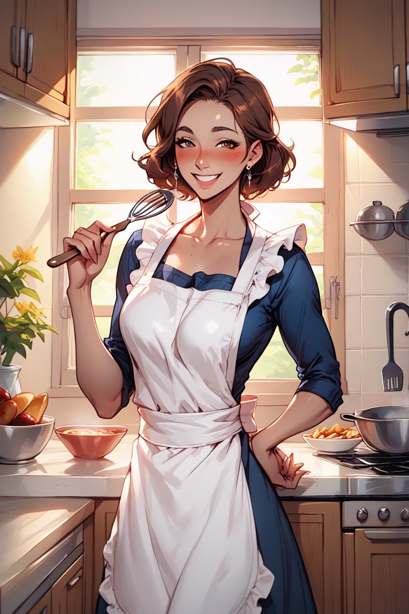 Smiling, Housewife, Short HairAIポルノ