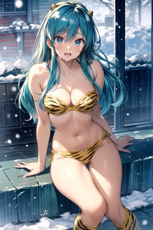 Tiger Print Strapless Bra, Tiger Print Cotton Panties, Lum (urusei Yatsura)Porno IA Hentai