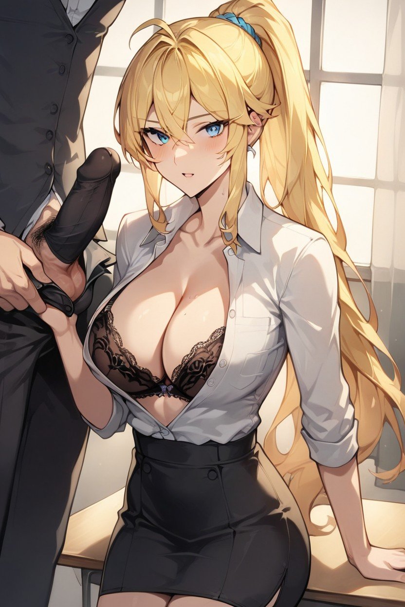 Blonde Hair, Cleavage, Classroom AI Porn