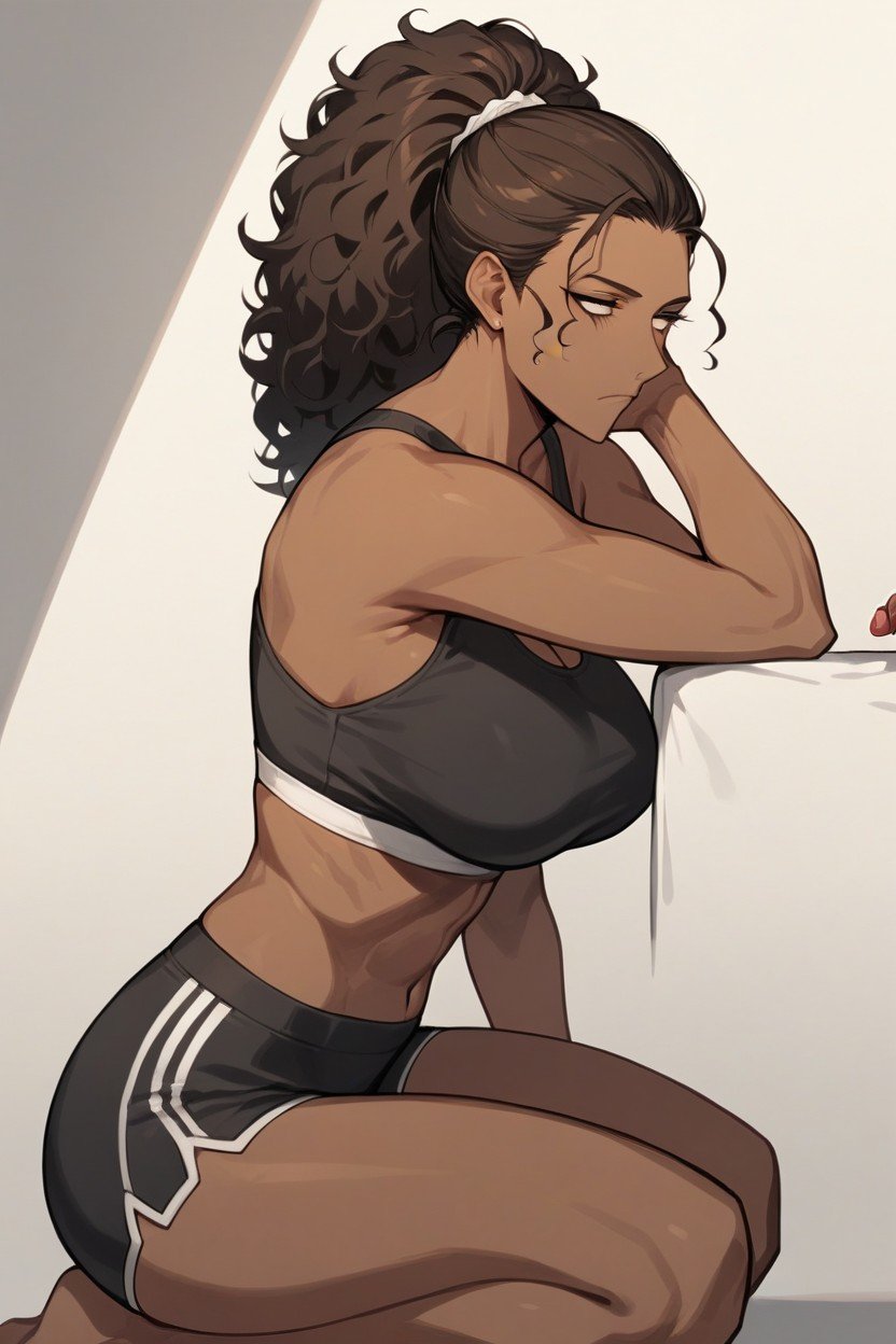 Frizzy Hair, Dark Brown Skin, Ponytail Hentai AI Porn