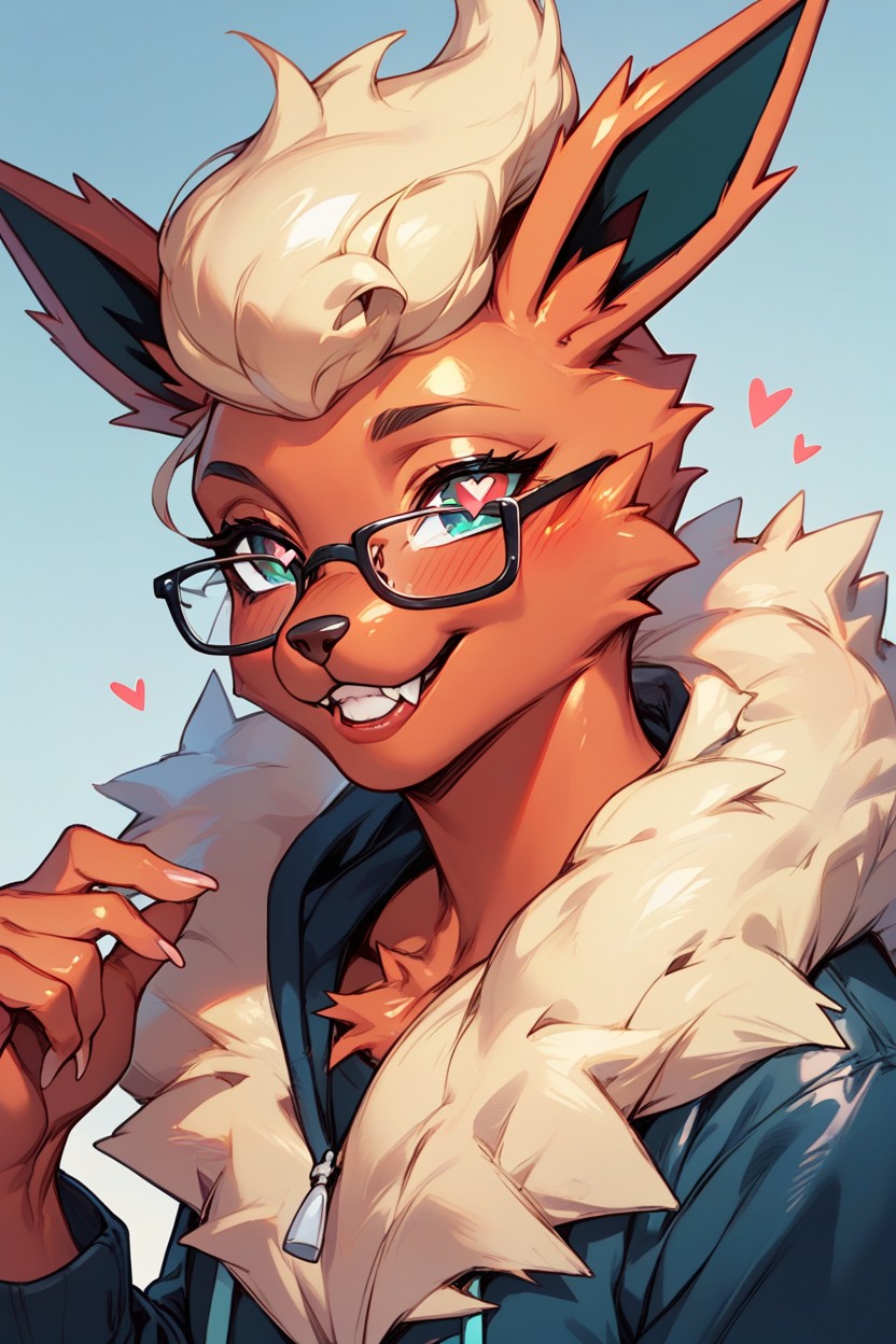 Pokemon Flareon, Glasses, HoodieAI 포르노