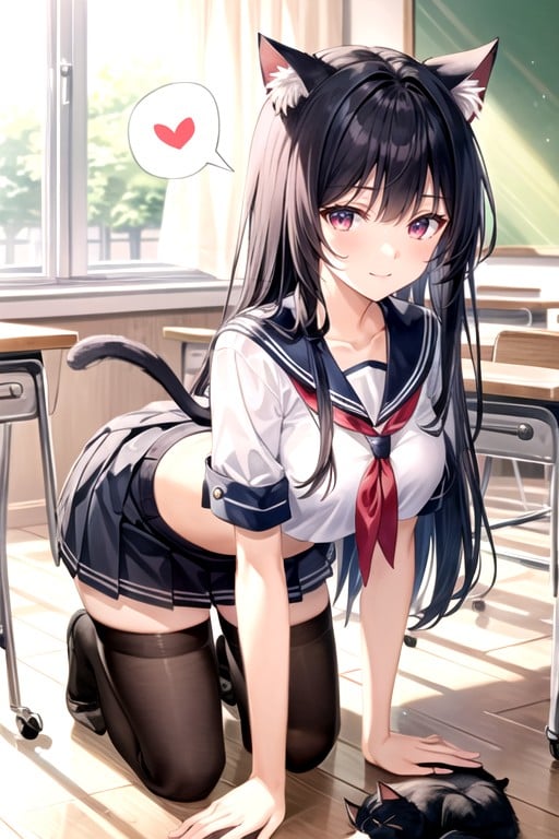 Girl, Long Black Legwear, Shiodare Hentai IA pornografia