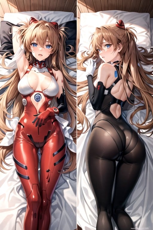 Detailed Vagina With A Slit; Black Translucent Patterned Stockings With White Bows; White Gloves With A Black Pattern; Red Tattoo Of A Heart With Lines On The Face; Bare Shoulders; A Monochromatic Choker Around My Neck; On Top Of A White Veil With A Black Pattern; Sexually Aroused; Horny;, Asuka (evangelion), Blacklinear Swimsuit In A Stretch From Shoulder To Chest To Vagina; Black And White Sleeves On The Arms; Rounded Ass; ; Sweaty; A Athletic Body; Slightly Bare Thighs; Half Naked Thighs; A Bare Hentai AI Porn