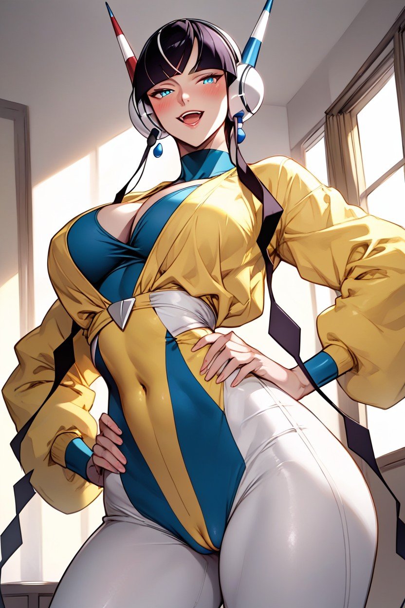 Indoors, Light Smile, Rounded BreastsAI黃漫