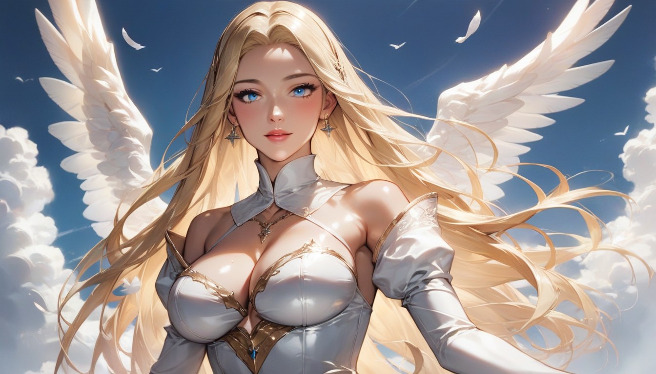 White Angel Wings, Blonde Hair Blue Eyes, Hourglass FigurePorno IA