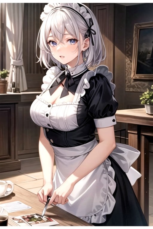 White Hair, Anime Cat Woman, Maid Outfit Hentai IA pornografia