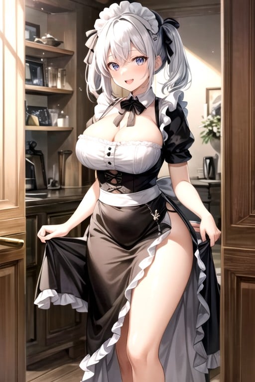 Cute, Large Breast, White Hair AI Porn