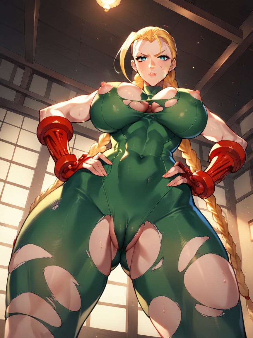 Hands On Hips, View From Below, Ripped Clothes Exposing BreastPorno AI Hentai