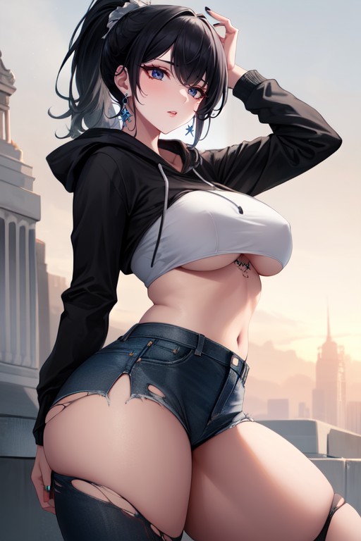 Long Black Finger Nails, Large Rounded Breasts With Wide Hips, Covering Her Breasts With Her Elbows In K Resolution With Cinematic Lighting And Ray Tracing With A Simple BackgroundAI 포르노