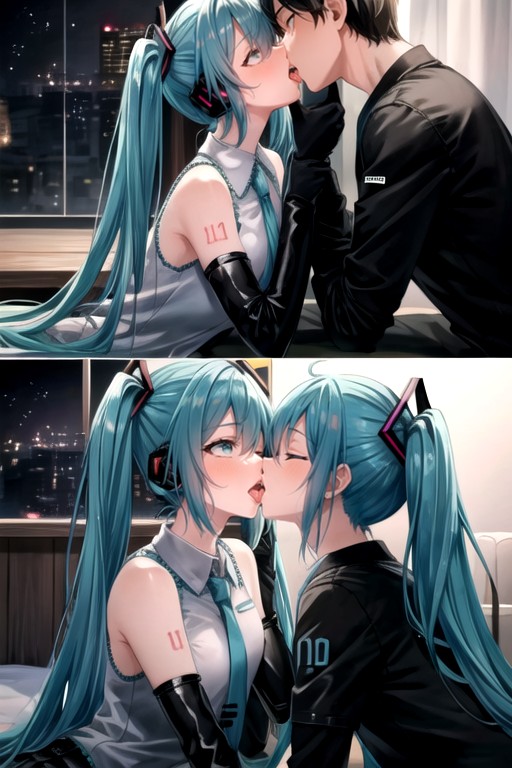 Hatsune Miku, Embrasser (1 Garçon, 1 Fille), Petit CulPorno IA