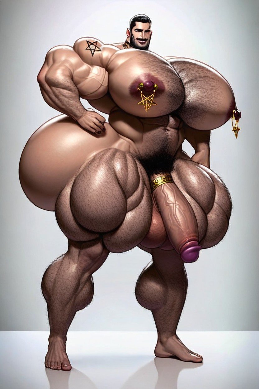 Hyper Cock, Hyper Muscular Bara Man With Giant Tits And Huge Cock, Full Body AI Gay Porn