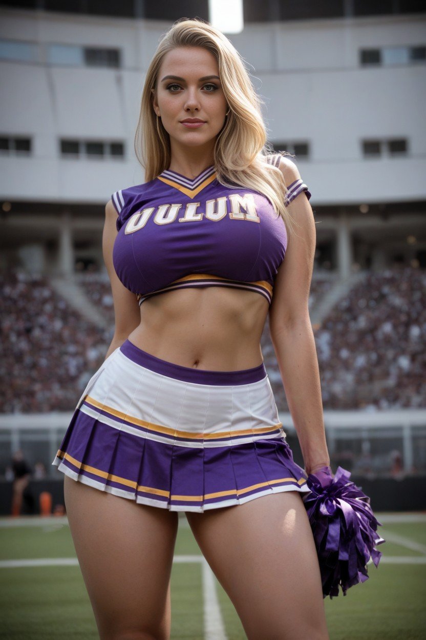 Large Breast, Purple Tcu Uniform, College Football Cheerleader AI Porn