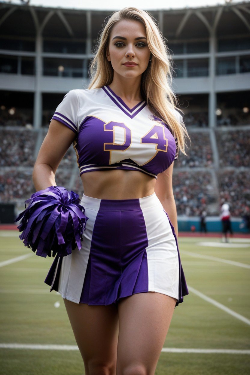 Purple And White Uniform, Prude, Blonde Pornografia de IA