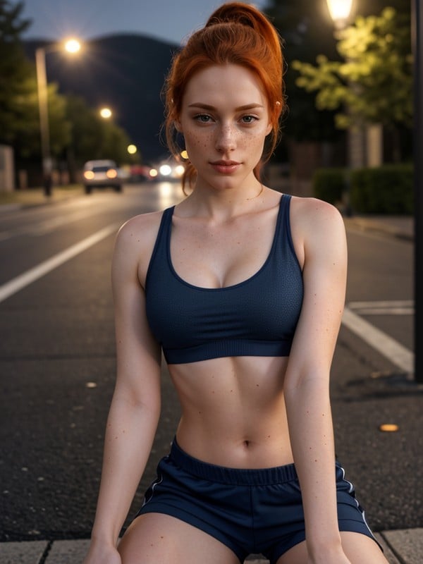 Perky Breasts, Ginger Girl, Running Shorts AI Porn