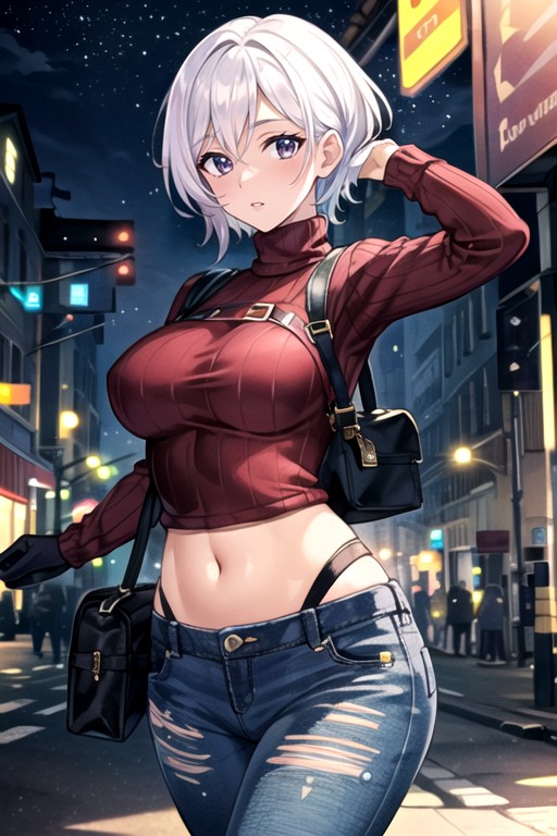 Umbigo Exposto, Jeans, Top Cropped Hentai IA pornografia