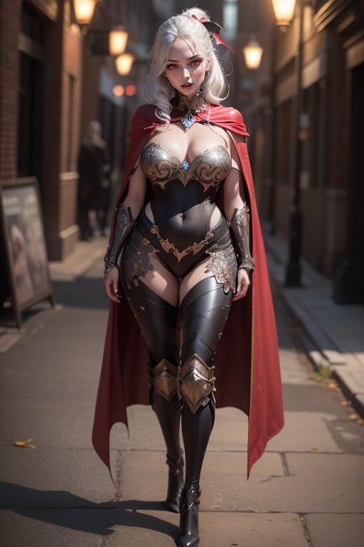 Muscular, Natural Breast, Full Body Vampire Armour With Cape Covering Whole BodyAI黄漫