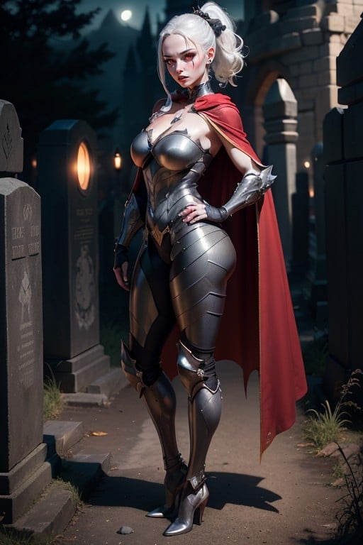 Dark Lighting, Rounded Ass, Full Body Vampire Armour With Cape Covering Whole BodyAI黄漫