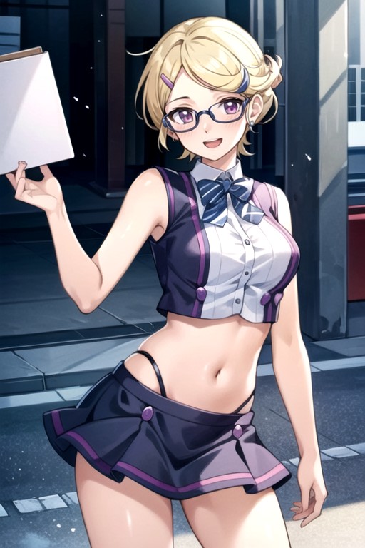 Navel Exposed, Glasses, Cute AI Porn