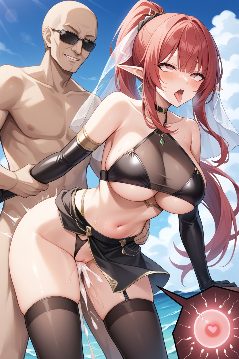 Ponytail, Many People Around, Outdoors AI Porn