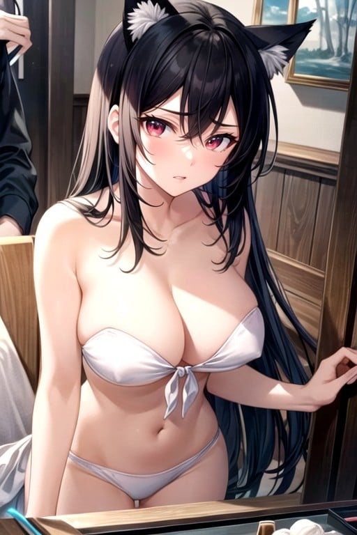 Serious Face, Black Hair, Medium Ass Hentai AI Porn