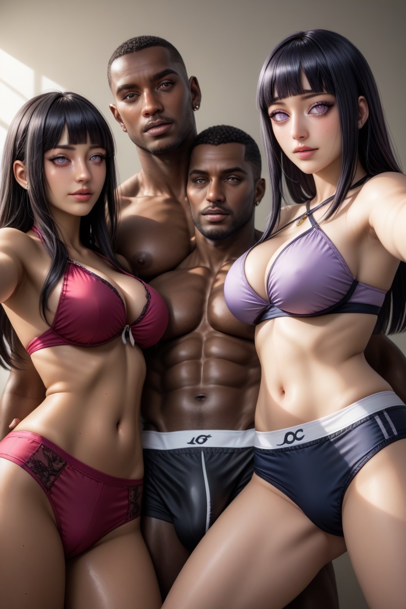 Interracial, Dark African Man Wear Luxury Fancy Boxer Briefs, 團體照片AI黃漫