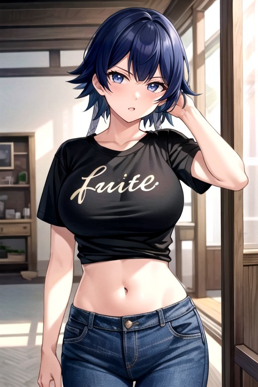 Haut Court, T-shirt Graphique, Style D'art Aux Traits ÉpaisPorno IA Hentai