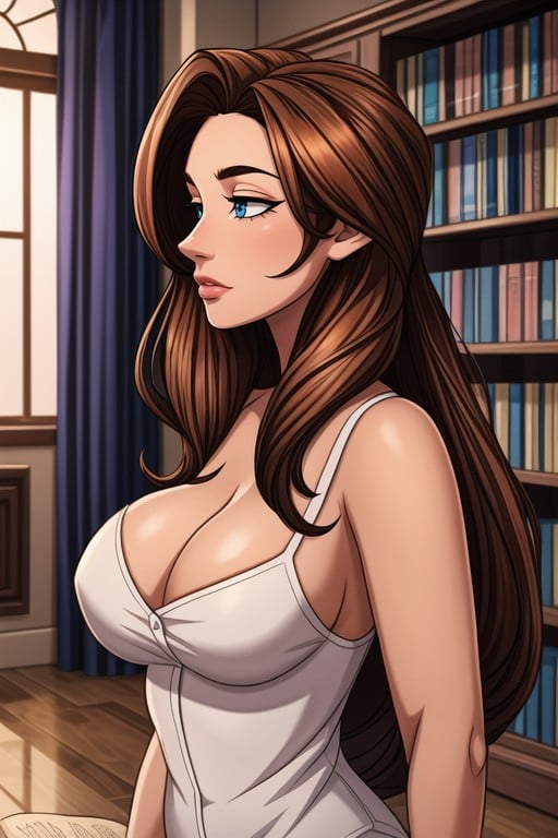 Bibliothèque, Grande Longueur, Vue De CôtéPorno IA Hentai