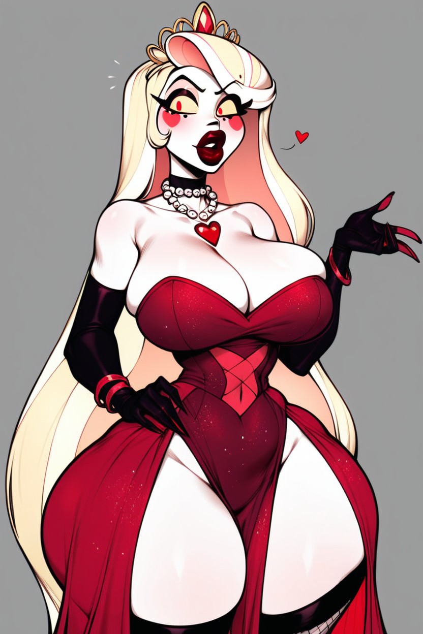 And A Set Of Darker-colored Opera Gloves Which Covers Most Of Her Hands And Arms, Lilith Morningstar From Hazbin Hotel, Saggy Breasts AI Porn