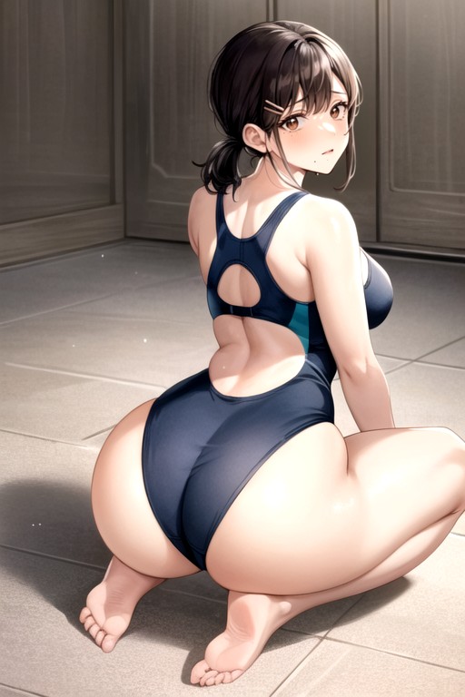 Plump Butt, Alone In A Private Room In A Dirty Toilet, スクール水着AIポルノ