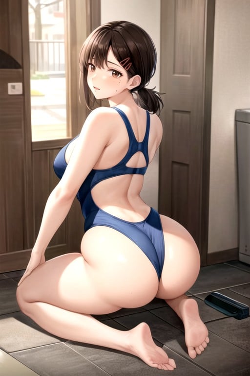 Sit On The Ground, Thick, Rear View Hentai AI Porn