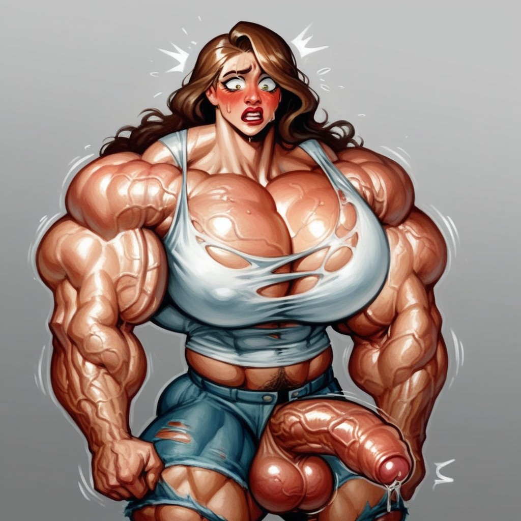 Long Foreskin, Red Blouse, Cleavage Shemale AI Porn