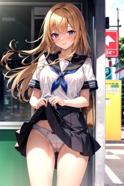 Messey Hair, Bus Stop, Sailor Uniform Hentai AI Porn