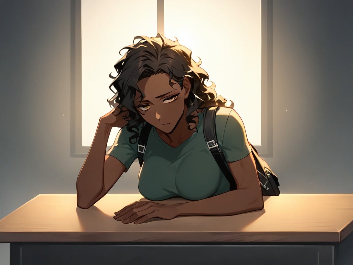 Tired Face , Dark Brown Skin, Classroom AI Porn