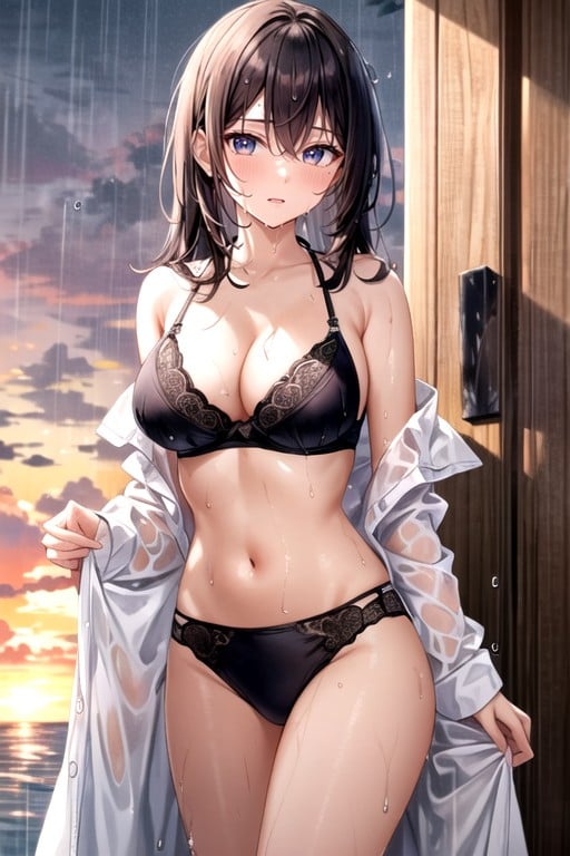 Rim Lighting, Wet Clothes, Sunset Hentai AI Porn