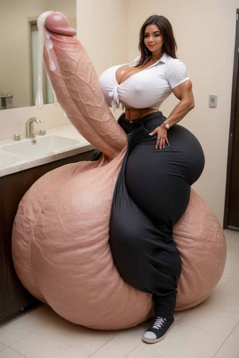 Cum Covered Penis, Hyper Round Ass, Full Body Shemale AI Porn