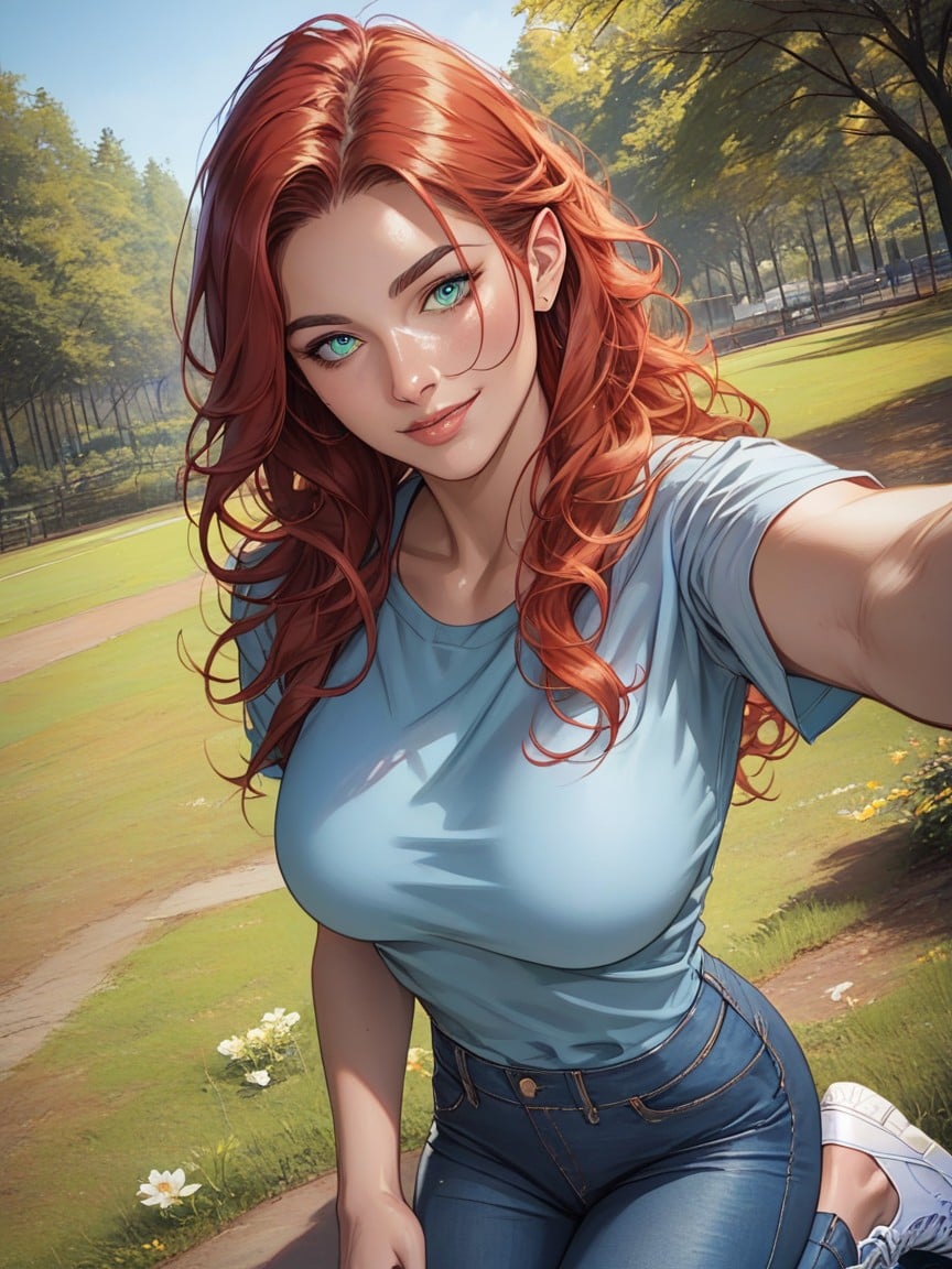 Park, Blue Eyes Fit Body, Selfie AI Porn