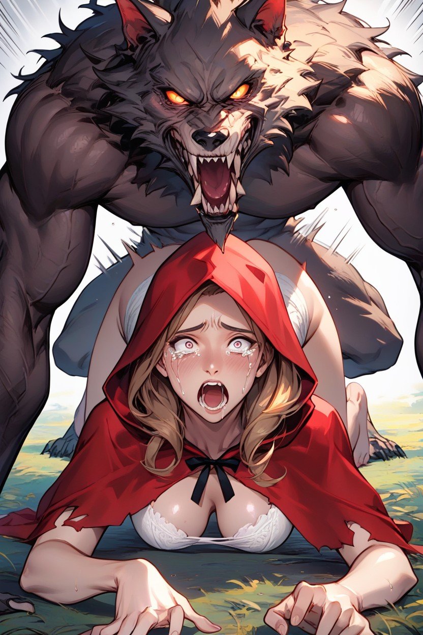 混乱した顔, Wide Open Mouth, Red Riding Hood Being Fucked By WerewolfAIポルノ