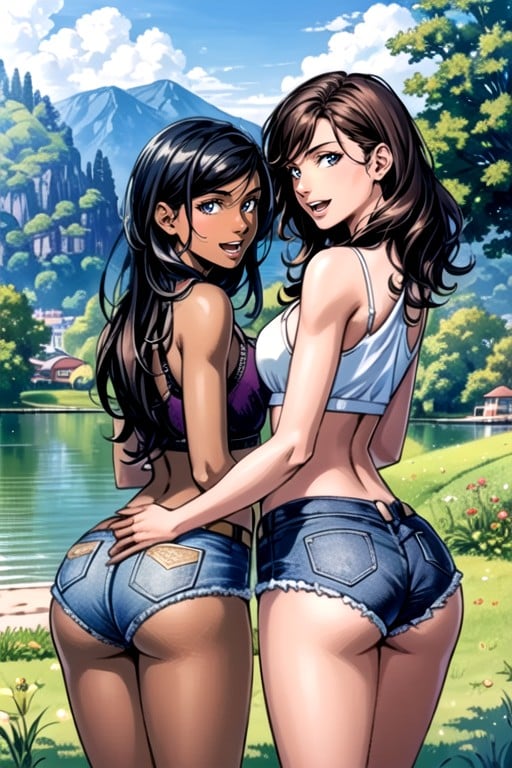 Jean Shorts, Rear View, Comic AI Porn