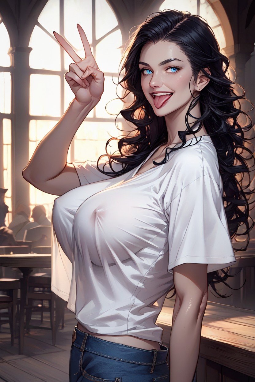 Backlit, Blue Eyes, White Oversized T Shirt Hentai AI Porn