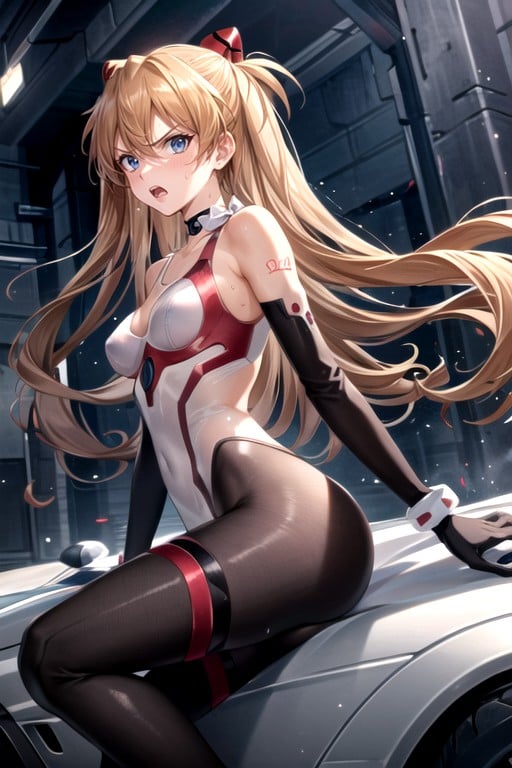 En Colère, Blacklinear Swimsuit In A Stretch From Shoulder To Chest To Vagina; Black And White Sleeves On The Arms; Rounded Ass; ; Sweaty; A Athletic Body; Slightly Bare Thighs; Half Naked Thighs; A Bare, Asuka (evangelion)Porno IA Hentai