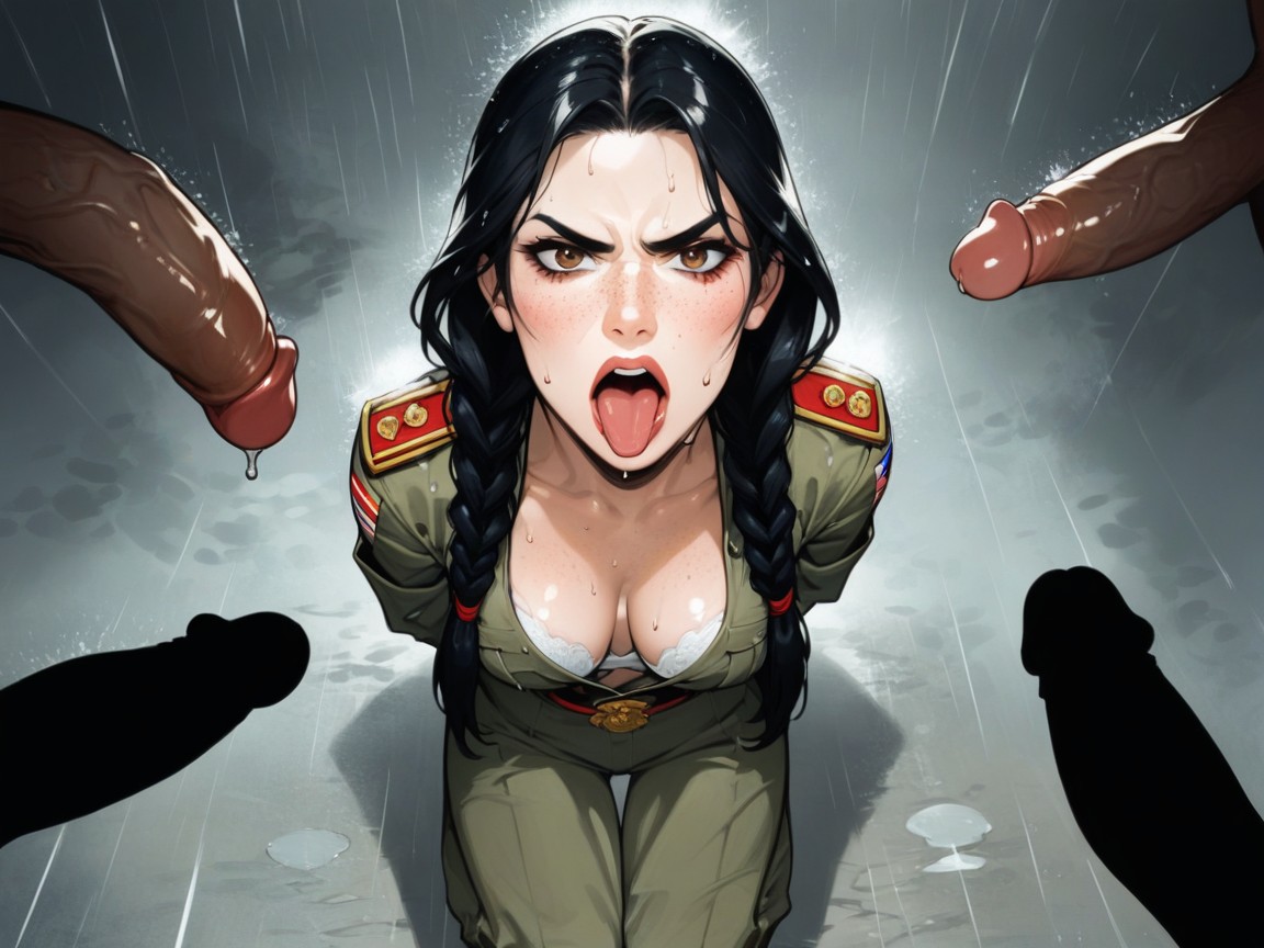 She Is Kneeling, Noir, Raining Hentai AI Porn