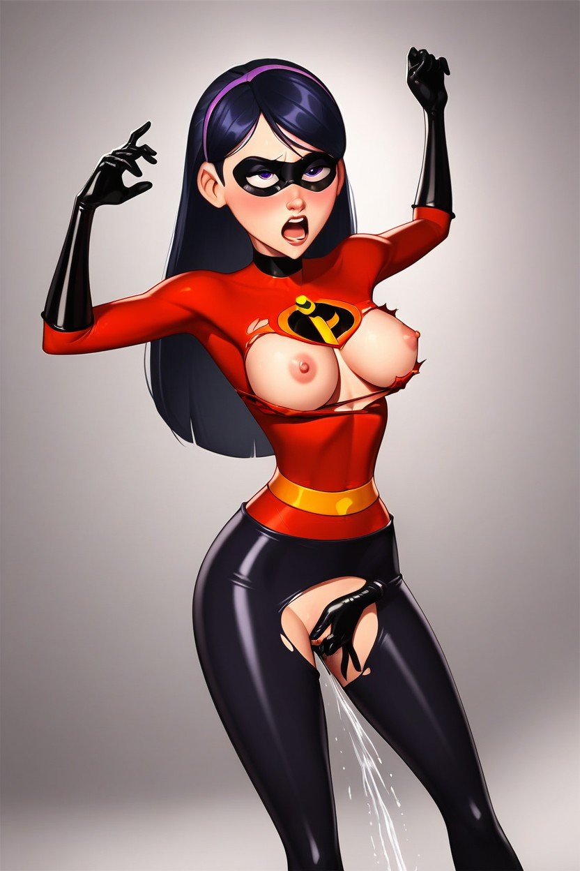 Violet Parr, Embarrased, Violet Parr Wearing Torn Superhero SuitPorno IA