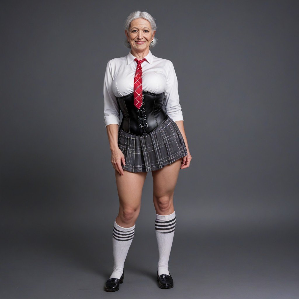 School Uniform, White Hair, Pigtails AI Porn