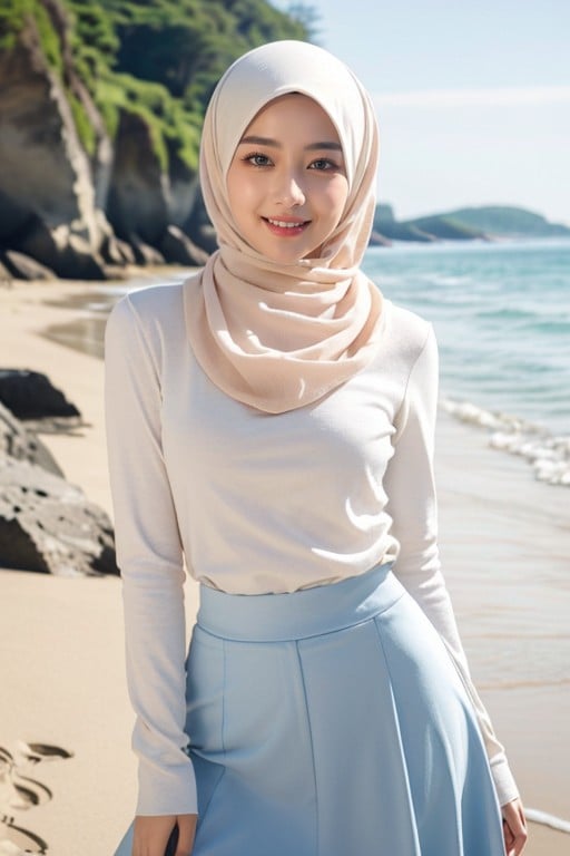 模特姿势, 沙灘, HijabAI黃片