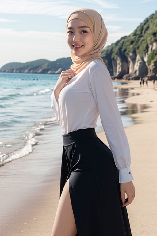 Bra, Long Skirt, Smiling Mouth Open AI Porn