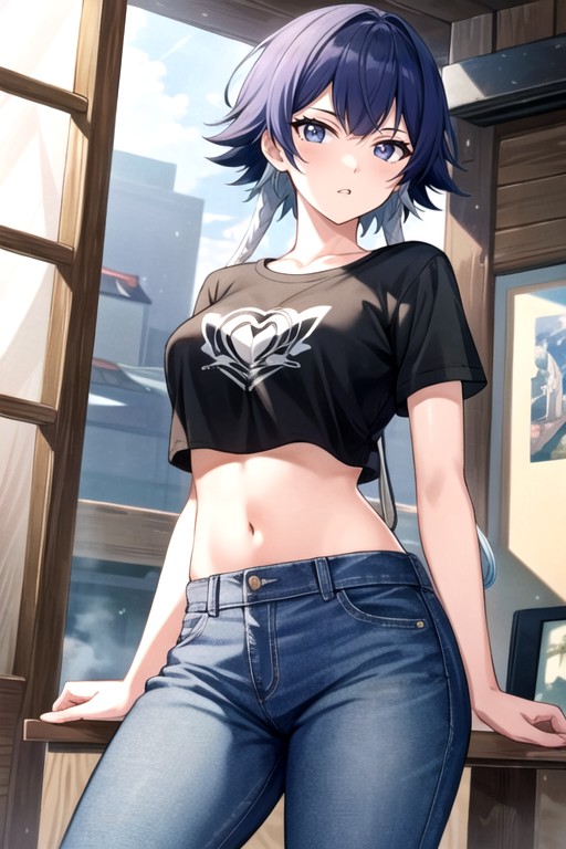 Navel Exposed, Crop Top, Jeans Hentai AI Porn