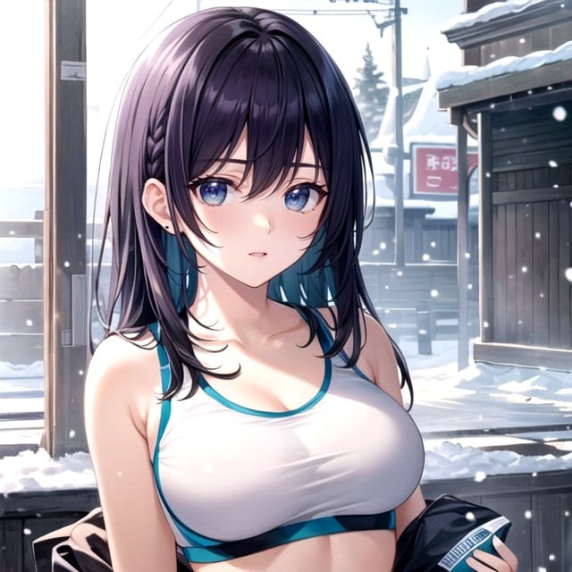 Medium Breast, Sport Bra, Purple Hair AI Porn